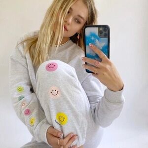 Frasier Sterling Gray rainbow smiley face sweat set (cropped sweatshirt) size s